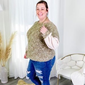 LIKE LOVE Plus size confetti contrast long sleeve with fleece detail